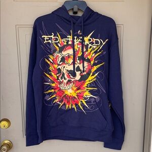 NWT Ed Hardy Flame Skull Pullover hoodie - size Medium